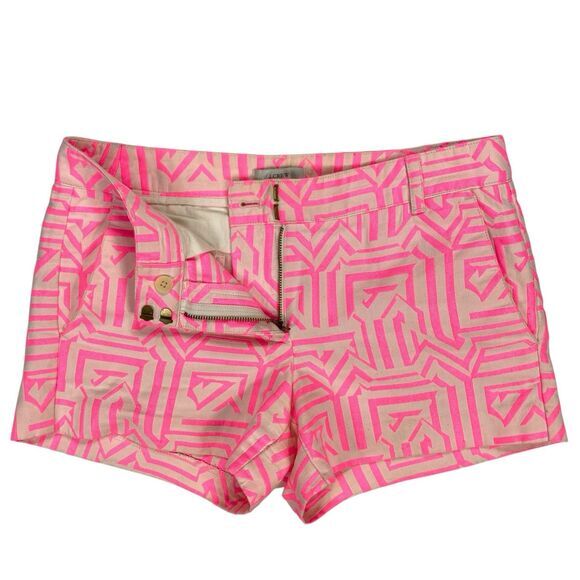J. Crew Tiki Chino Mini Shorts Womens 2 Neon Pink Geometric Pattern Boho Coastal - Picture 3 of 9